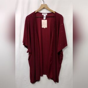 NWT New Fashion Shimmer Open Front Cardigan Women's 3X Burgundy Boho Retro Y2K